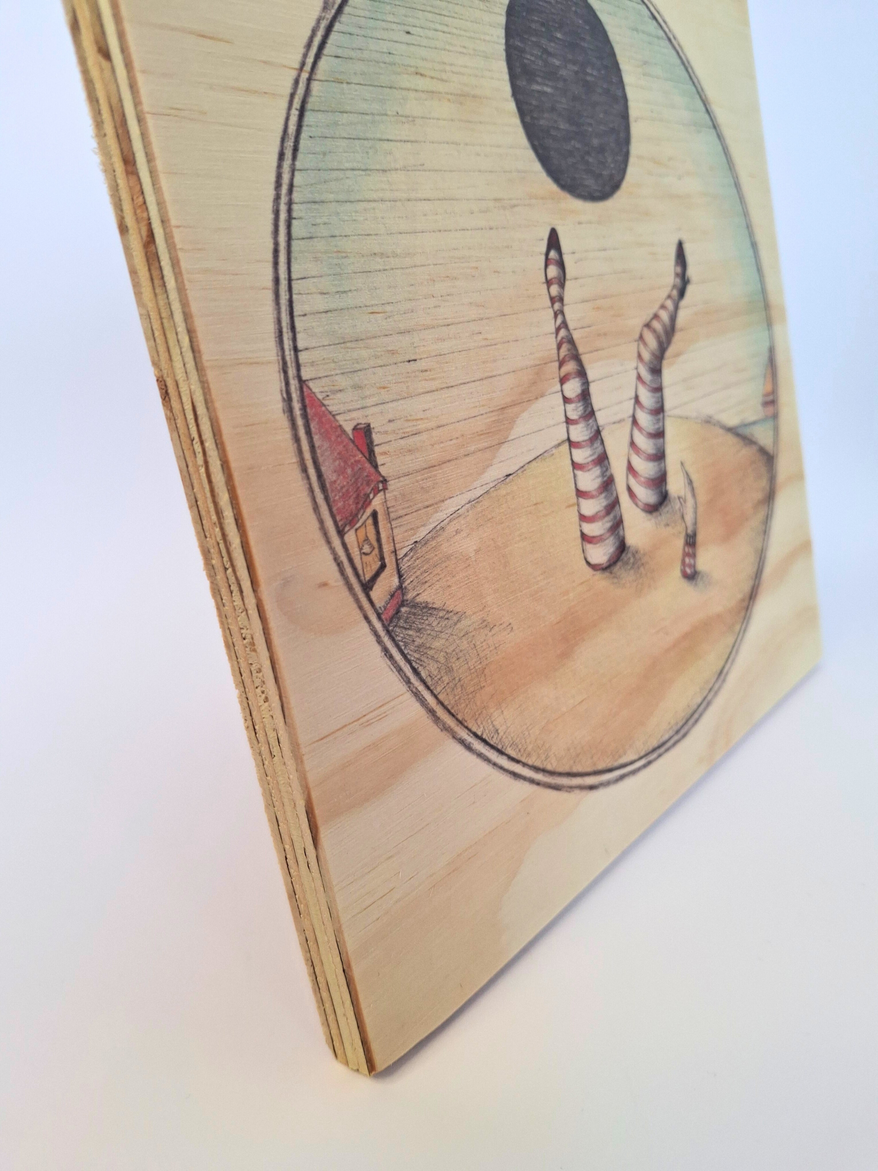 Art Print on Wood Block: Original Whimsical Wall Art Wooden Print .