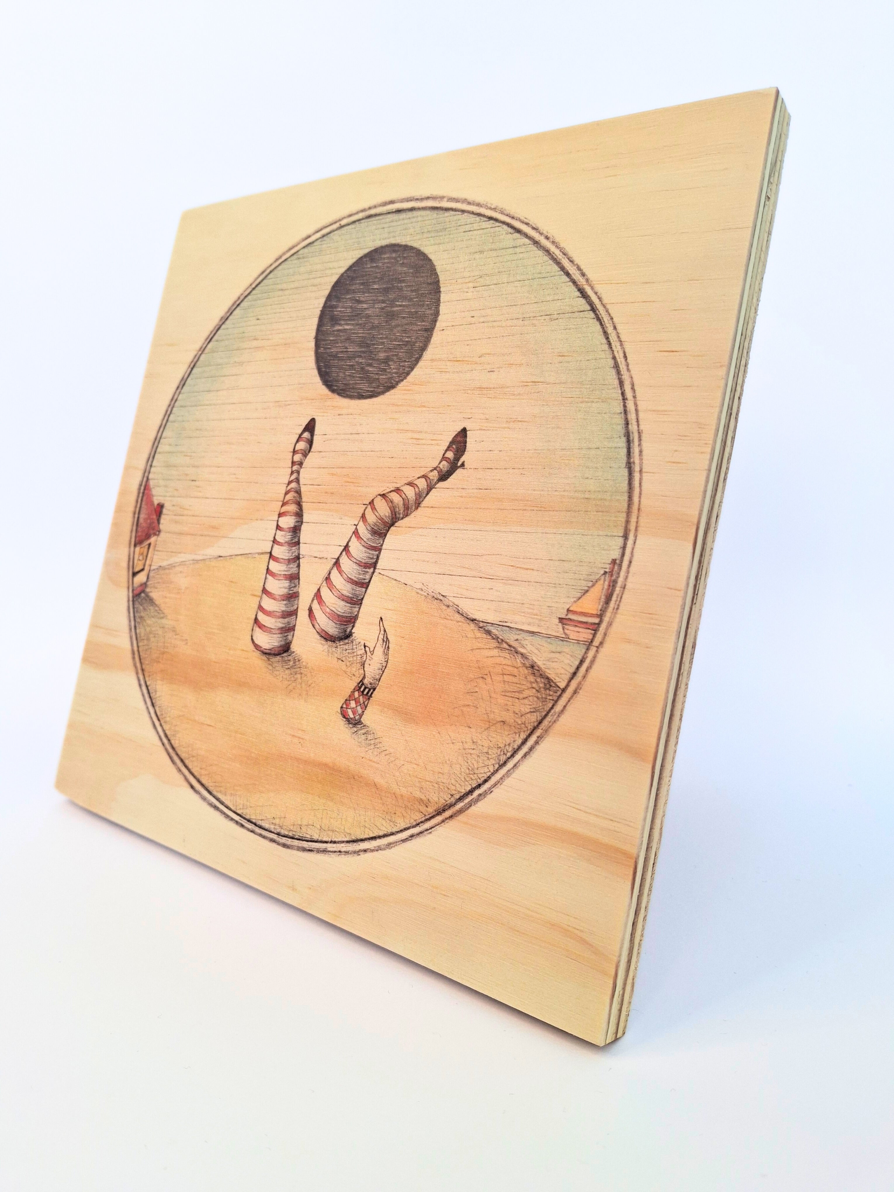 Art Print on Wood Block: Original Whimsical Wall Art Wooden Print .