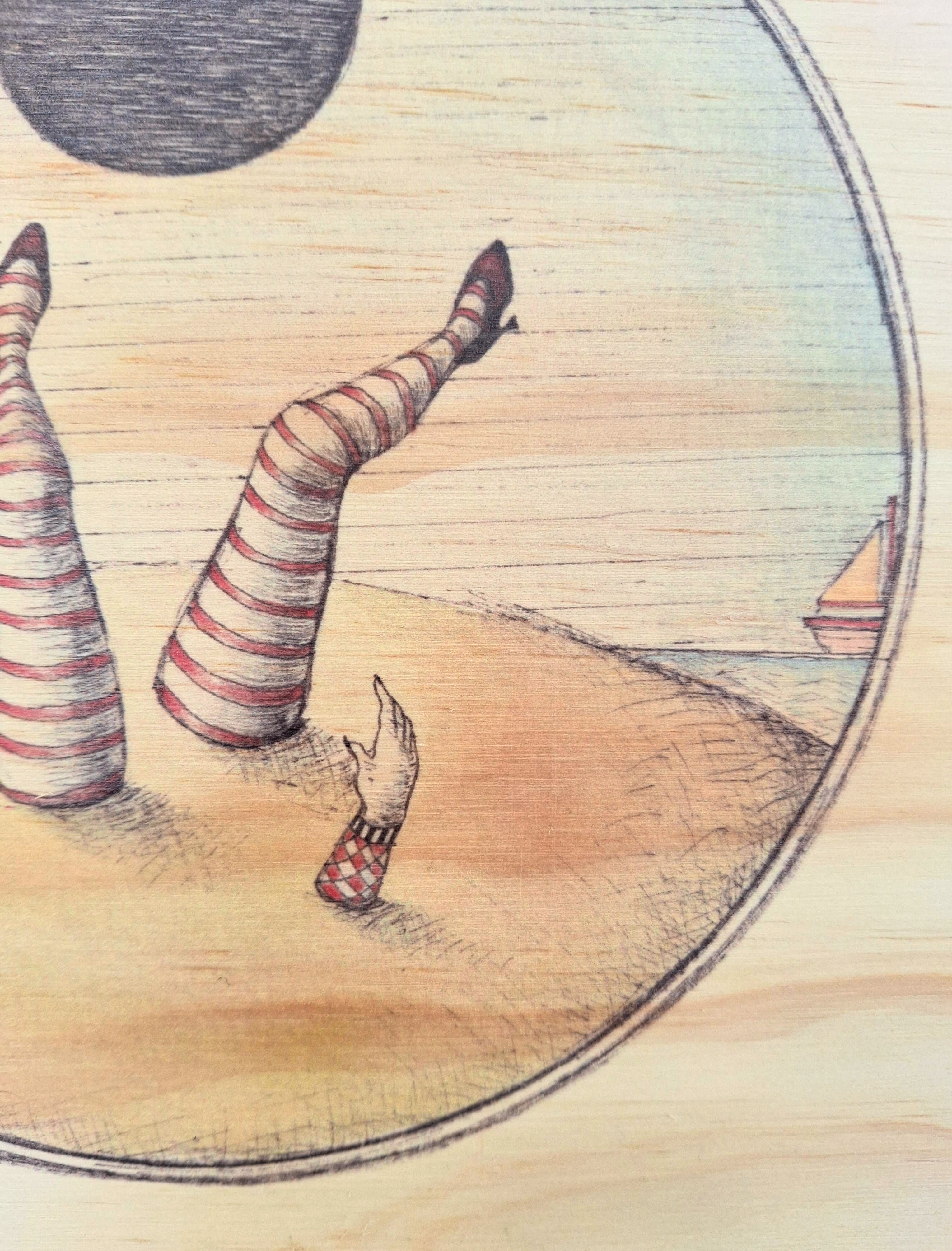 Art Print on Wood Block: Original Whimsical Wall Art Wooden Print .