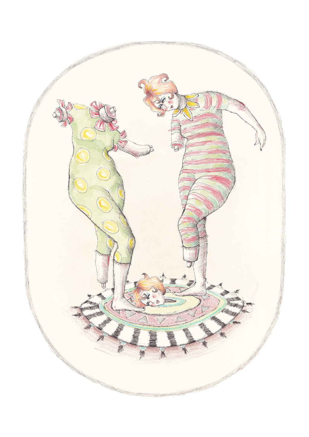 Dancing figures giclee art print, whimsical dark illustration on sustainable bamboo paper, A4 A3 wall art
