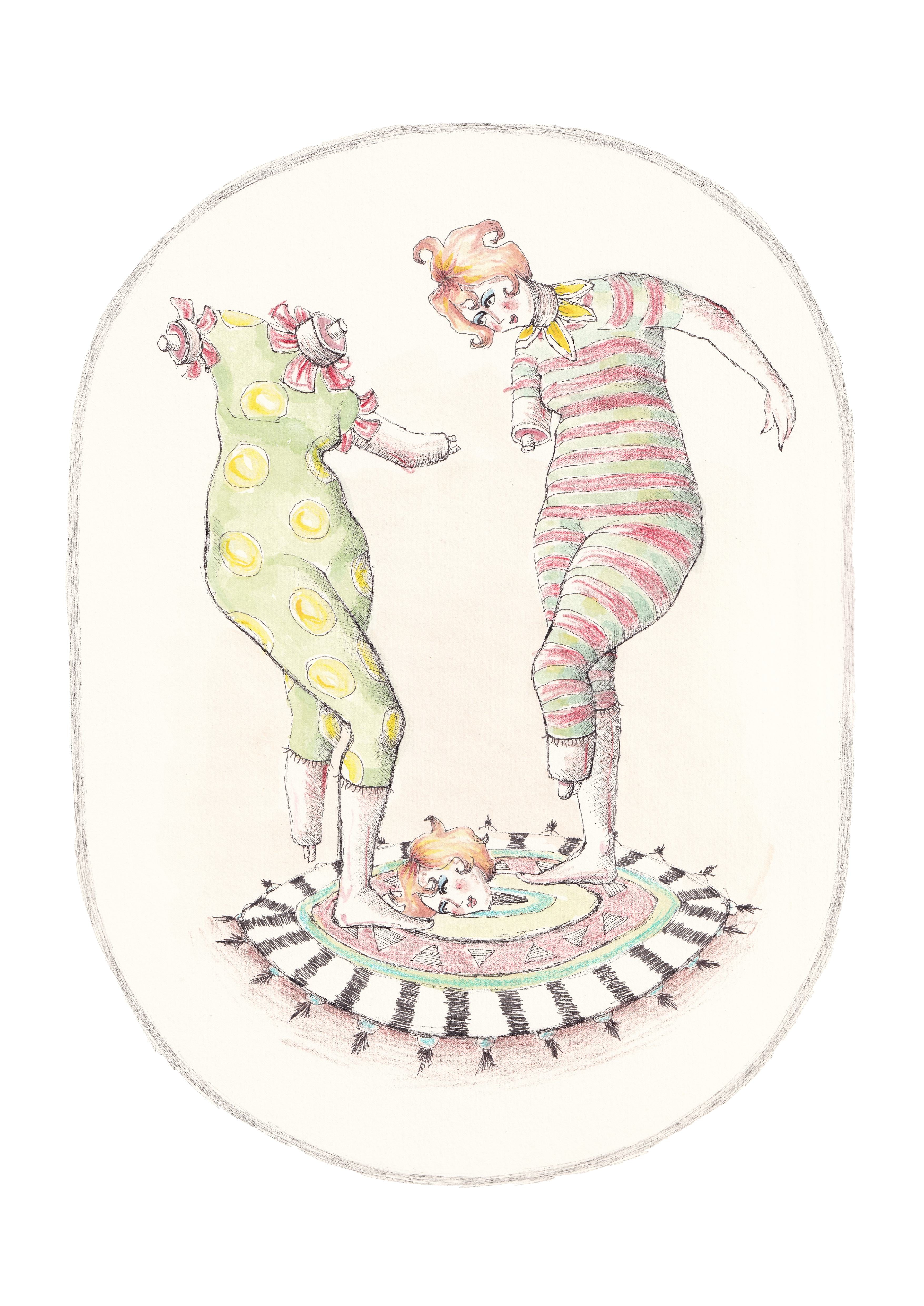 Dancing figures giclee art print, whimsical dark illustration on sustainable bamboo paper, A4 A3 wall art