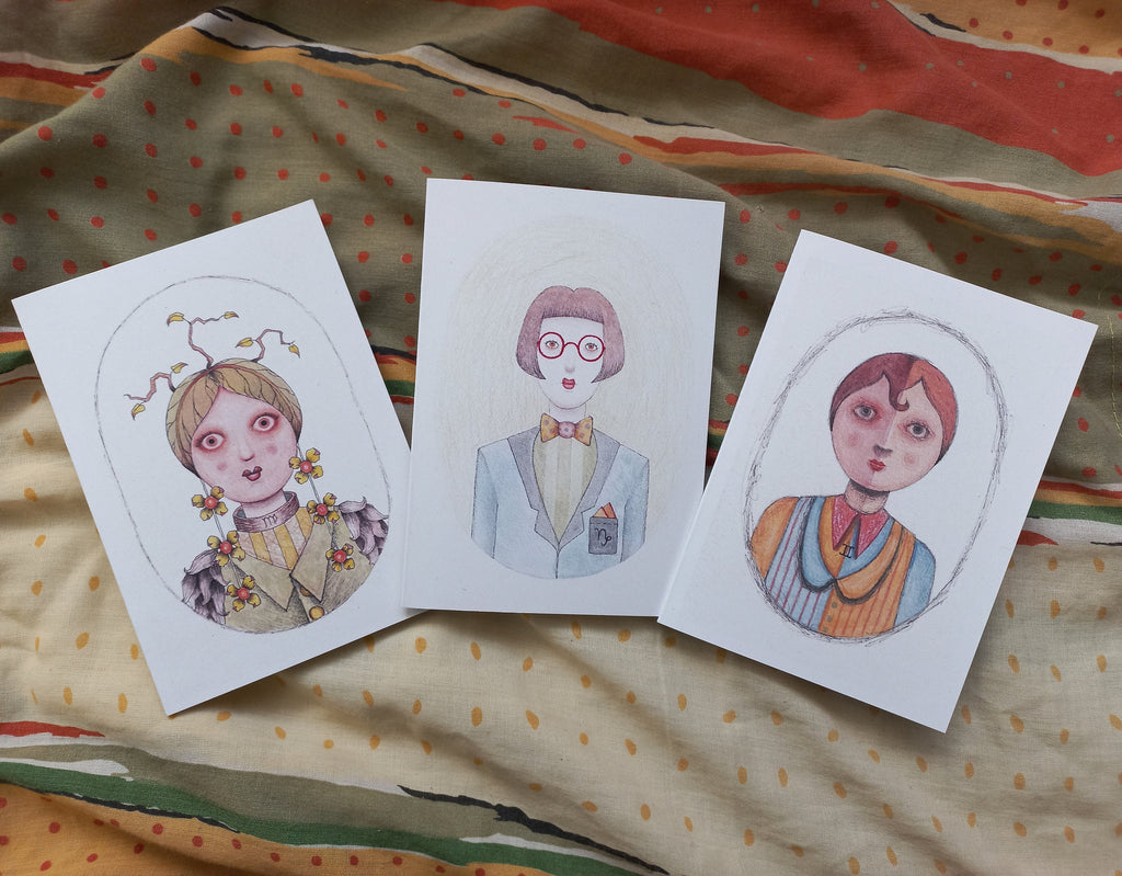 Astrology Greeting Cards: Zodiac Art Prints on Recycled Cardstock, Set of 5.